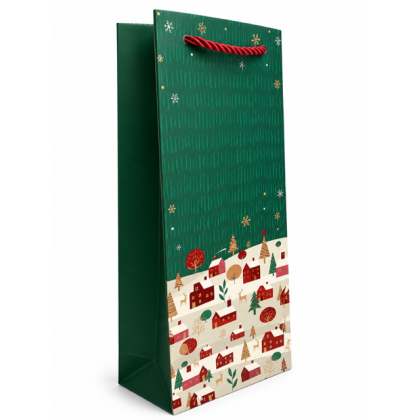 Sac cadeau bouteille Noël avec anses