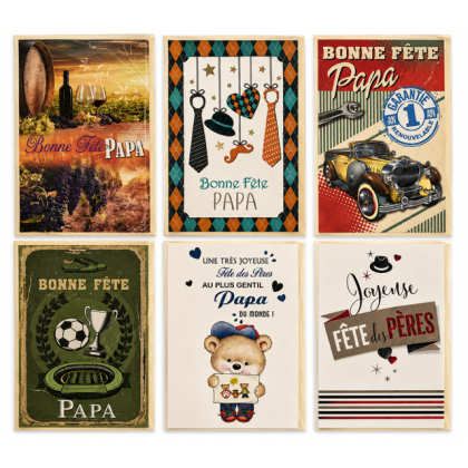 Lot de 6 cartes Bonne Fête papa