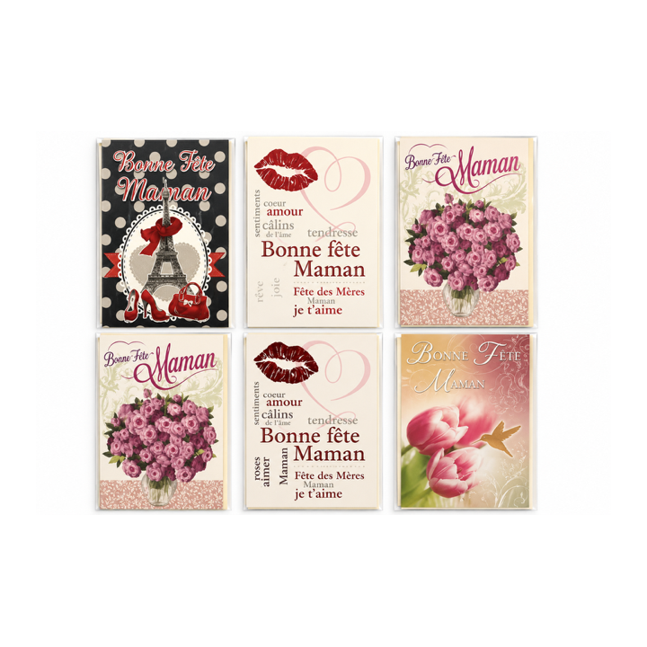 Lot de 6 cartes Bonne fête maman