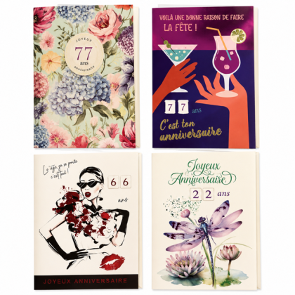 Lot de 6 cartes Bon Anniversaire pour femme