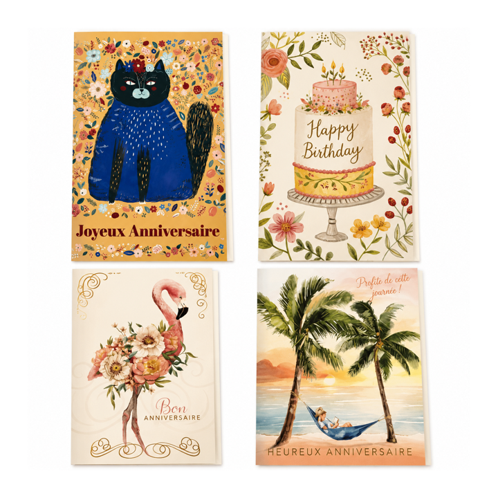 Lot de 6 cartes Happy Birthday femme