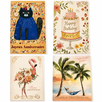 Lot de 6 cartes Happy Birthday femme