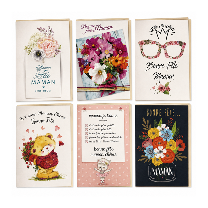 Lot de 6 Cartes bonne fête maman