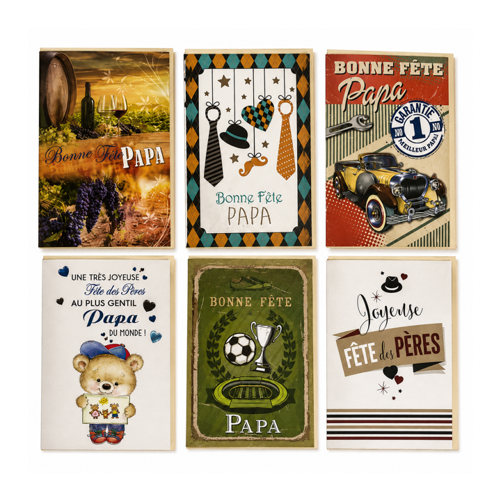 Lot de 6 Cartes bonne fête papa