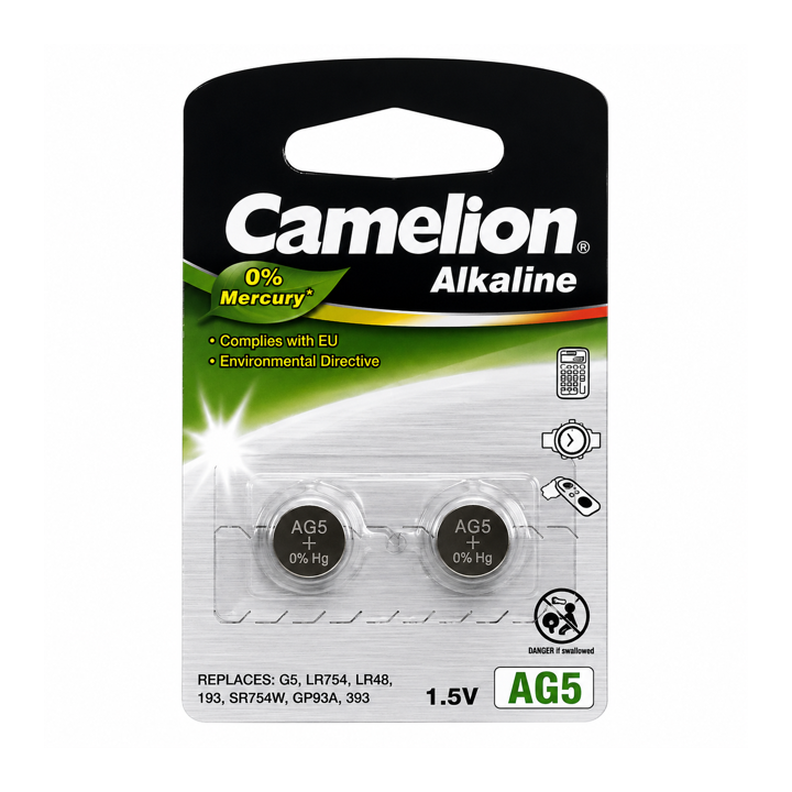 Piles bouton Camelion AG5 2 pièces   (LR48/193/SR754W/GP93A/393)