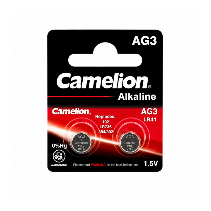Piles bouton Camelion AG3 2 pièces (G3/LR41/192/SR41W/GP92A/392)