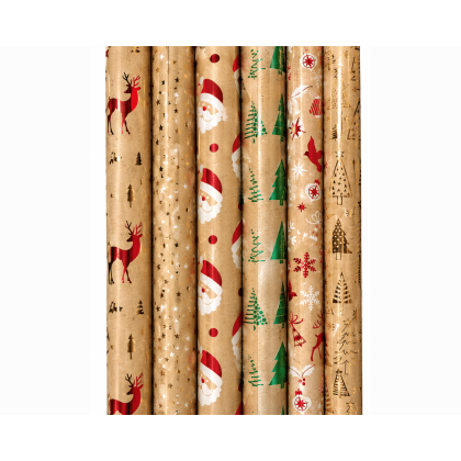 PAPIER CADEAUX KRAFT MOTIFS NOEL 150X70 BOX 60